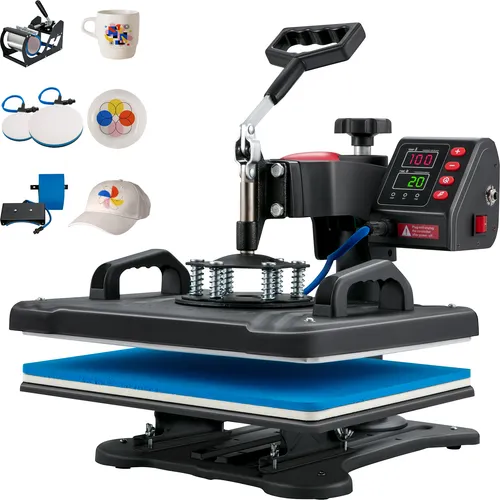 SucceBuy 5 in 1 Heat Press Machine 12x15, Clamshell Sublimation Transfer Drucker schnelles Aufheizen, digitale präzise Temperaturregelung, Vinyl-Heizpresse für T-Shirt Platte Mug Cup, 1250W