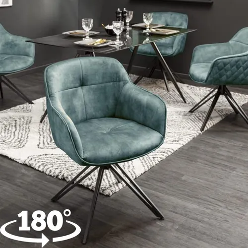 Eleganter Drehstuhl HORA im Retrostil mit Samtbezug - Stylischer Drehstuhl für Ess- und Arbeitszimmer, gepolstert für hohen Komfort. Mit Armlehnen und Ziersteppung – ein Blickfang in jedem Raum!