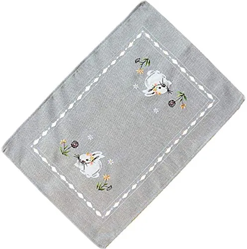 Raebel Ostertischdecke Hellgrau Osterdeko Hase Rosa 100% Polyester (35x50cm Rechteck)