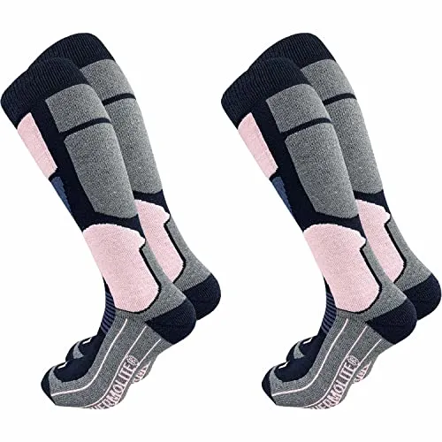 GAWILO 2 Paar Damen THERMOLITE® Skisocken – Snowboardsocken – Funktionssocken mit Spezialpolsterung (35-38, mittelgrau)