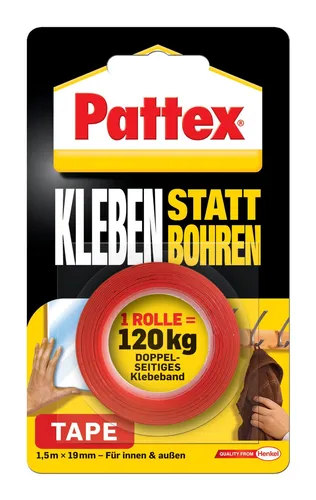 Pattex Kleben statt Bohren Montageband 10x(19mm x 1,5m) - Doppelseitiges Montageband in Weiß, ideal für schnelle und einfache Befestigungen ohne Bohren.
