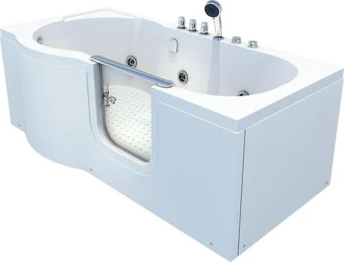 Seniorenwanne mit Tür Whirlpool S12-TH-WP-R 85x170cm - Die Seniorenwanne S12-TH-WP-R bietet sicheren Einstieg und höchsten Komfort. Genießen Sie entspannende Bäder mit 4 Massage-Düsen in Ihrer gewohnten Umgebung.