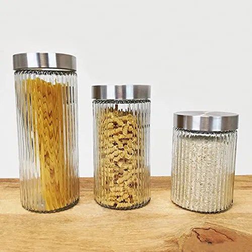3tlg Vorratsgläser-Set Glas 2L / 1,5L / 1L - Vorratsdosen Glasbehälter, Müslidose, Cornflakesdose, Müsliglas, Kaffeedose, Aufbewahrungsglas, Bonboniere