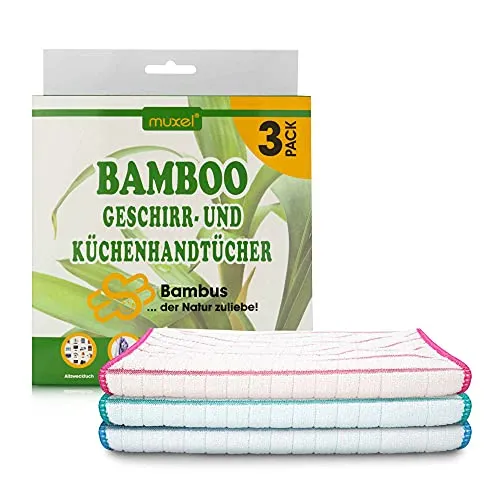 Muxel Bambus Tücher - Extra saugfähiges Putztuch - Weiche Bambuslappen zum Polieren, Abtrocknen & Wischen - Nachhaltige Allzwecktücher (3)