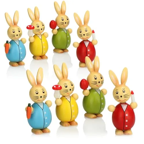com-four® 8X Deko-Osterhase aus Holz - 8cm - Aufsteller zum Frühling und zur Osterdekoration - Holz-Hase in bunten Farben - Holzfiguren für Ostern (8X Hase bunt)
