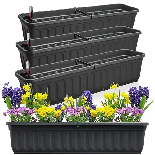 Hausfelder Blumenkasten 4er Set mit Bewässerungssystem - Garten-Zubehör mit intelligentem Bewässerungssystem und Wasserstandsanzeige für mühelose Pflanzenpflege, ideal für Innen und Außen.