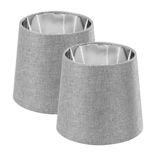 Navaris 2x Lampenschirm Tischlampe E14 - Grau Silber - Stylische Lampenschirme für Tischlampen mit E14 Fassung, aus grauem Leinen mit silber-folierter Innenseite, ideal für kreative Materialmixes in Deinem Zuhause.