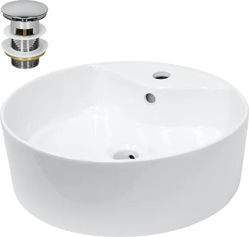 LuxeBath Keramik Waschbecken mit Ablaufgarnitur - Aufsatzwaschtisch Ø 460x155 mm - Waschbecken aus hochwertiger Keramik mit Push-Open-Technologie. Ideal für moderne Bäder, inklusive verchromter Ablaufgarnitur und Überlauf für einfachen Komfort.