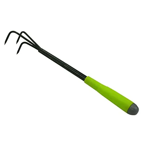 Xclou Kleingrubber in Schwarz/Grün, Grubber mit formgerechtem Handgriff, Gartenwerkzeug mit 3 Zinken, Hand-Kultivator pulverbeschichtet, Düllgerät mit Silber-Hammerschlag, robuste Unkrauthacke