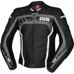 IXS Sport RS-600 1.0 Motorrad Lederjacke – Schwarz/Grau/Weiß, Short 265 - Hochwertige Motorradjacke aus abriebfestem Rindsleder mit atmungsaktivem Netzfutter. Inklusive herausnehmbarer Thermoweste und verstellbaren Protektoren für optimalen Komfort und Sicherheit.