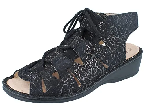 Finn Comfort Malaga Damen Kellnersandalen grau glänzend anthrazit Nubukleder