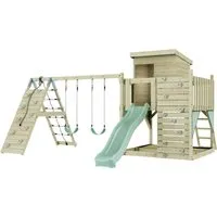 OutdoorToys Spielturm - Spieltürme aus nordischer Fichte, mintgrün, für Kinder ab 3 Jahren. Ideal für den Garten, fördert die Bewegung und Kreativität Ihrer Kleinen.