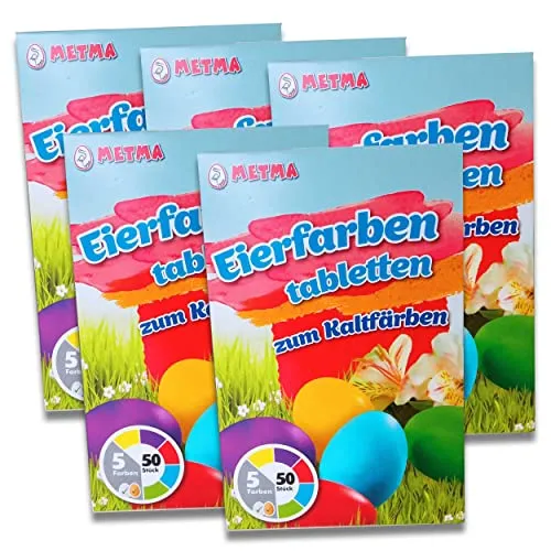 5x Eierfarbe zum Kaltfärben 25 Tabletten blau, gelb, grün, rot, lila Ostereierfarbe Färbefarbe