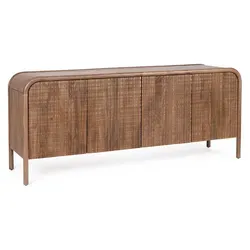 Sideboard Sanat aus Mangoholz mit handgefertigten Schnitzereien, 180 cm - Vielseitiges Sideboard aus stabilem Mangoholz, ideal für Wohnzimmer oder Flur. Die detailreichen Schnitzereien und die natürliche Braunfarbe schaffen eine behagliche Atmosphäre.