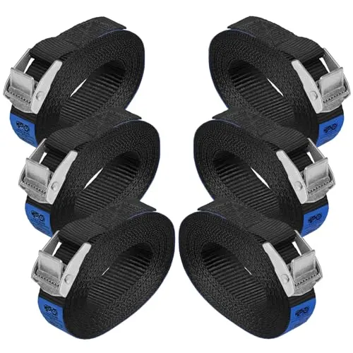 Zurrgurt Spanngurt belastbar bis 250 kg DIN EN 12195-2 Befestigungsgurt Klemmverschluss Befestigungsriemen schwarz Verschiedene Längen Stückzahlen, 6er Pack 2.5 cm x 2.5 m