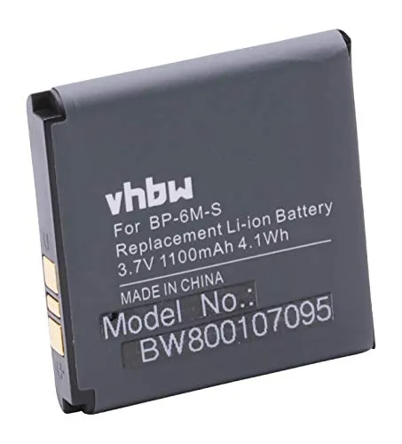 vhbw Akku Ersatz für Nokia BP-6M, BP-6M-S für Handy Smartphone Telefon (1100 mAh, 3,7 V, Li-Ion)