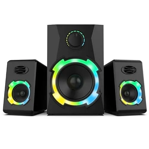 OROW PC Lautsprecher,2.1 Lautsprecher mit subwoofer,40W RGB Gaming Lautsprechers, Musik-Sync LED-Beleuchtung,Bluetooth/USB/TF/AUX Anschlüsse,Computer Lautsprechers für PC/TV (2.1 PC Lautsprecher)