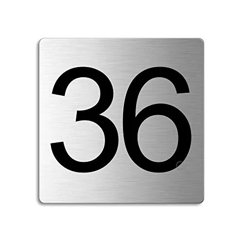 Türnummer 36 Zimmernummer Zahlen Schild aus Edelstahl 85×85 mm selbstklebend Nr.48336