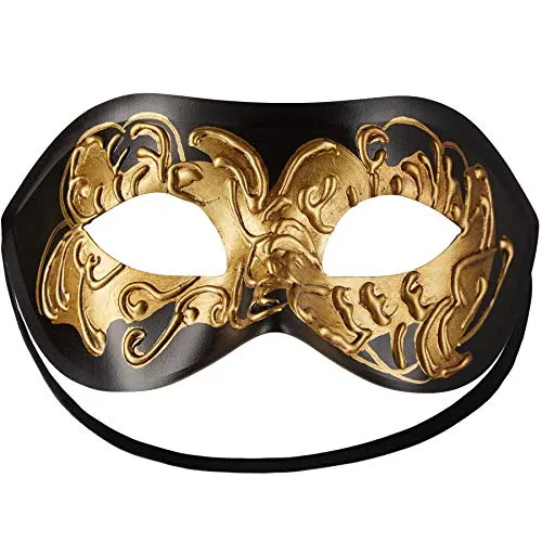 dressforfun 900882 Venezianische Maske für Damen und Herren, Augenmaske mit Verzierung für Maskenball Fasching Karneval Halloween Maskerade Party - diverse Farben - (schwarz-gold | Nr. 303530)
