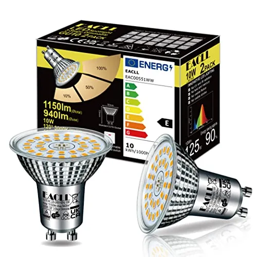 EACLL GU10 LED Warmweiss 10W 3-Stufen Dimmbar über Lichtschalter, 2 Stück. 1150 Lumen 3000K Ersetzt 125W, 3 Helligkeitsstufen mit Memory-Funktion, 3-in-1 Flimmerfrei Reflektorlampe, Dimmen ohne Dimmer
