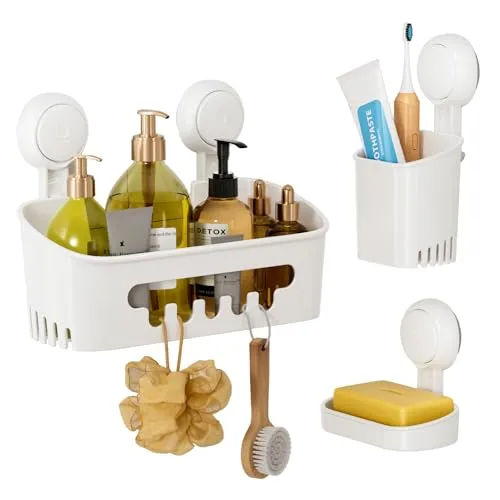LEVERLOC Duschablage Ohne Bohren Saugnapf Dusche Organizer Große Kapazität Bad Organizer Ohne Bohren Badezimmer Zubehör für Shampoo Duschkorb Küche Organizer