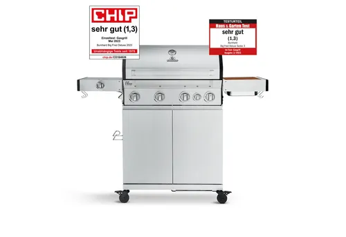 BURNHARD Gasgrill Big Fred - 4-Brenner Deluxe - Premium Gasgrill mit 900 Grad Infrarot-Keramikbrenner und klappbaren Seitentischen, ideal für perfekte Grillabende im Freien.
