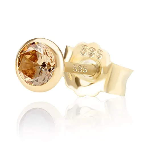 NKlaus 5,0mm 585 Gelb Gold Ohrstecker mit Zirkonia in beige von NKlaus