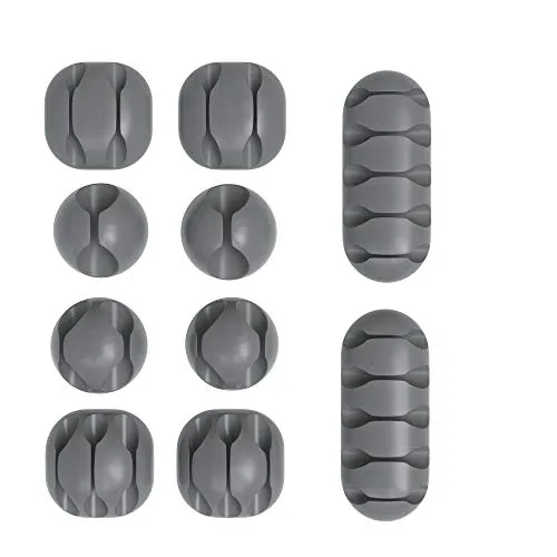 EAZY CASE 10x Kabelclips zur Kabelbefestigung, Verschiedene Größen, elastisch & selbstklebend I Kabel Befestigungsclips, Kabelhalter für Kabelmanagement, flexibel, Grau