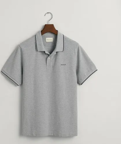 Gant Herren Poloshirt in Grau, Größe 3XL - Herren Plussize Poloshirt von Gant, aus 100% Baumwolle für höchsten Tragekomfort. Mit kontrastierenden Streifen und verkürzter Knopfleiste, ideal für lässige Anlässe.