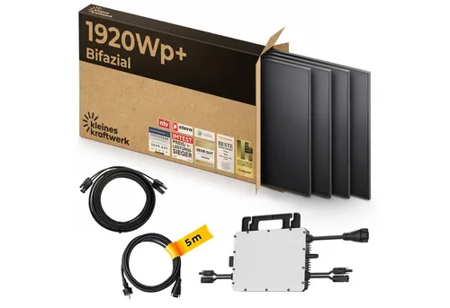 Kleines Kraftwerk 1800W Balkonkraftwerk Komplettset – Effiziente Solaranlage für deinen Balkon - Starte deine persönliche Energiewende mit diesem kompakten Balkonkraftwerk. Es bietet 4 leistungsstarke bifaziale Solarmodule und einen 800W Wechselrichter für maximale Energieausbeute ohne bürokratischen Aufwand.