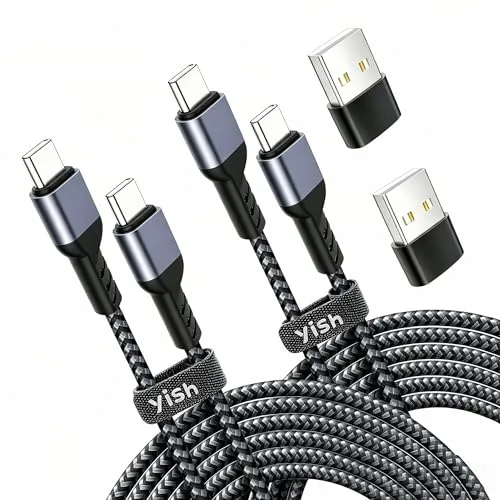 YISH USB C auf USB C Kabel：[2 Stück 2M] 65W Ladekabel USBC auf USBC Schnellladekabel PD3.0 Nylon USB Typ C Kabel Datenkabel Kompatibel mit iPhone 17 16 15 Pro Max Galaxy S26 S25 S24 iPad MacBook