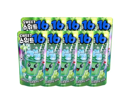 Sweet16 Softgetränk, Sweet16 Grüne Traubenlimonade Green Grape zuckerfrei 200ml 10er Pack