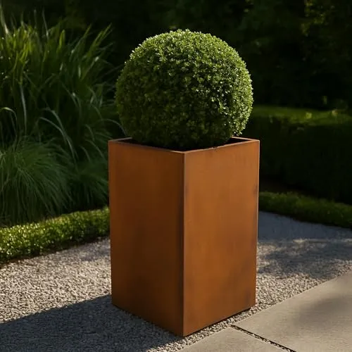 Köhko® Designer-Blumenkübel aus Cortenstahl Viva 45 x 45 x 80 cm - Garten-Zubehör: Hochwertiger Blumentopf aus Cortenstahl in edler Rost-Optik, wetterfest und pflegeleicht – ideal für stilvolle Bepflanzungen im Garten oder auf der Terrasse.