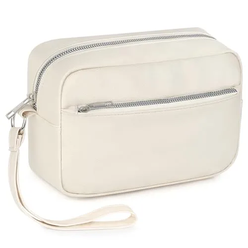 MOCOCITO Kulturbeutel für Herren Damen, Reise, Kulturtasche, Kosmetiktasche, Kulturbeutel mit Tragegriff, Waschtasche 24x14x7cm(Weiß)