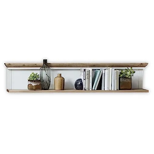 Wandboard Varese - Weiß, 142x29x20 cm - Regal – Hochwertiges Wandboard Varese in elegantem Weiß mit Pflegeleichter Oberfläche und stilvoller Asteiche-Nachbildung, ideal für jeden Raum.