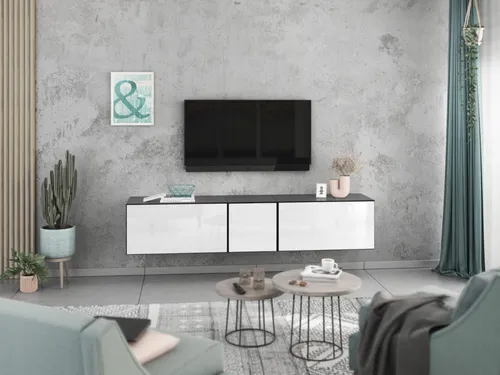 Lowboard VARIANTO 3, anthrazit matt / weiß Hochglanz, 3-teilig, 190 cm hängend - Stylisches TV-Lowboard mit griffloser Optik, bietet großzügigen Stauraum in modernem Design. Einfacher Aufbau dank mitgelieferter Schablone – ideal für jedes Wohnzimmer!
