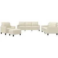 vidaXL 4-tlg. Sofagarnitur mit Kissen Creme Kunstleder - Sofas, elegante 4-teilige Garnitur aus langlebigem Kunstleder, schmutzabweisend und leicht zu reinigen. Ideal für gemütliche Abende und ein echter Blickfang in jedem Wohnraum.