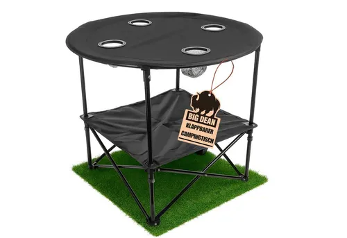 BigDean Campingtisch faltbar 4 Getränkehalter 2fache Ablage Camping Tisch Campingtisch klein inkl. Tragetasche