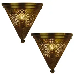 Marrakesch Wandleuchte Firas Gold Antik 2er Set - Handgemachte orientalische Wandlampe aus Metall, einzigartiges Lichtspiel und warmes Ambiente für Ihr Zuhause. Ideal für Wohnzimmer, Schlafzimmer oder Flur.