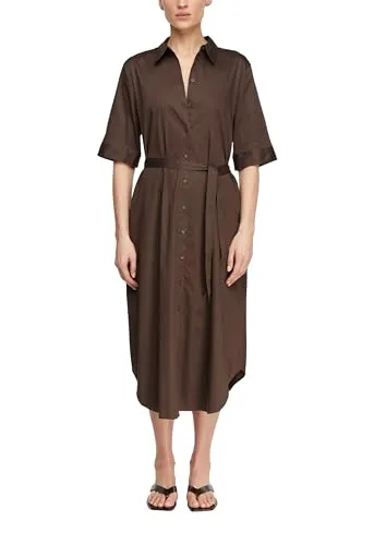 Comma Hemdkleid aus Baumwoll-Satin in Midilänge - Elegantes Hemdkleid mit Relaxed Fit und hochwertigem Baumwollmix. Der Stoffgürtel und die halblangen Ärmel verleihen einen lässigen Look. Praktische Eingrifftasche für den Alltag.
