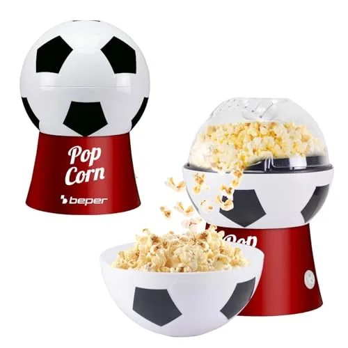 BEPER P101CUD053 Heißluft-Popcornmaschine, Fußball-Design, ölfrei, schnell und kompakt, Schüssel inklusive, ideal für Filmabende und Fans