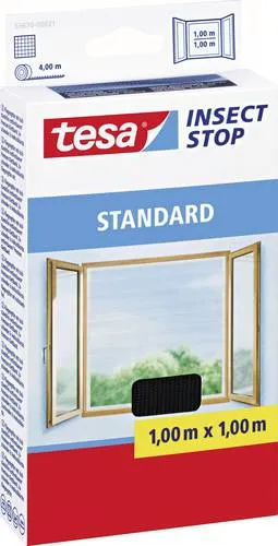 tesa Fliegengitter STANDARD für Fenster, 1,00 m x 1,00 m anthrazit - Fliegengitter für Fenster, effektiver Insektenschutz und einfach zu montieren, ideal für einen ruhigen Sommer ohne lästige Fliegen.