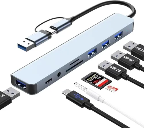 HSYWBC USB C Hub 3.0 Adapter, 8 in 2 USB Hub 3.0 Multiport mit SD&TF Kartenleser, USB 3.0 und USB 2.0 Ports, 100W PD, 3.5mm, USB Typ C Hub für MacBook Air/Pro, Galaxy, i-Pad, Windows usw