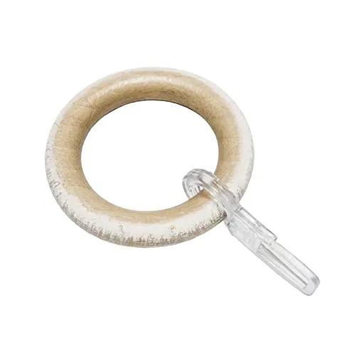 Gardinia Gardinenringe für Gardinenstangen Ø 25 mm, Mit Gardinenhaken, 10 Stück, Ring-Breite 8,5 mm, Holz, Castell-Eiche