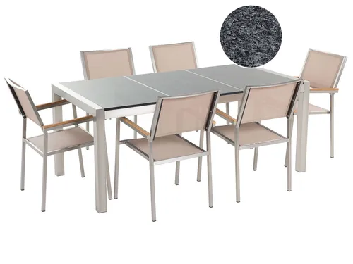 Produktbild BELIANI Gartenmöbel Set Grau Beige Granit Edelstahl Tisch 180 cm