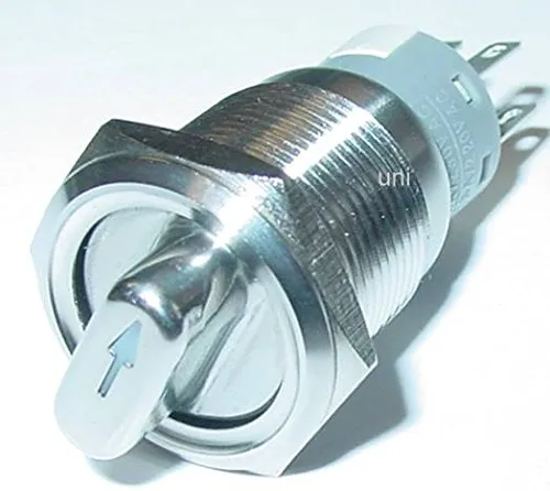 Drehschalter 19mm, 4-polig, 2 x Öffner, 2 x Schließer, Edelstahl, 250V/6A, S127