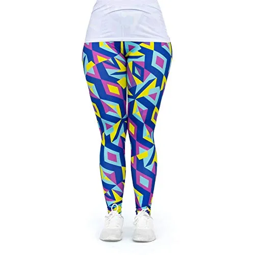 cosey - Neon Line Leggings - knallige Farben- in verschiedenen Leuchtend bunten Designs (Einheitsgröße) (Neon Mosaik)
