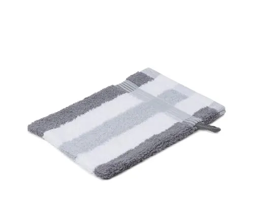 liebling Waschhandschuh, 100% hochwertige Baumwolle, Serie Miami, 17 x 24 cm, waschbar & trocknergeeignet, Farbe: anthrazit/weiß/Silber