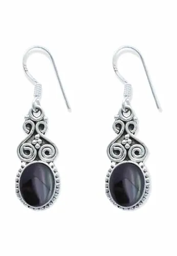Ohrringe 925 Silber Onyx schwarzer Stein Edelstein Ohrhänger echt Silber Damen Sterling Silber Hänger Geschenk (MOH-077-03)
