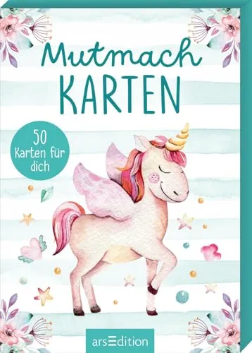 Mutmachkarten – Einhorn (Aquarelloptik): Kartenbox mit 50 Affirmationskarten | für Kinder ab 3 Jahren